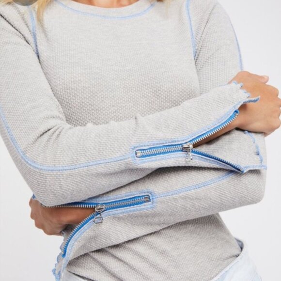 Free People Tops - Free People "Zip it Cuff" Thermal Top Sz M Grunge Minimalist Layering Neutral